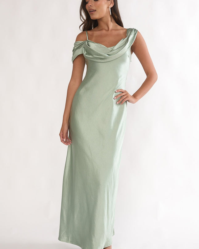 Pistachio Asymmetric Neckline Maxi Dress