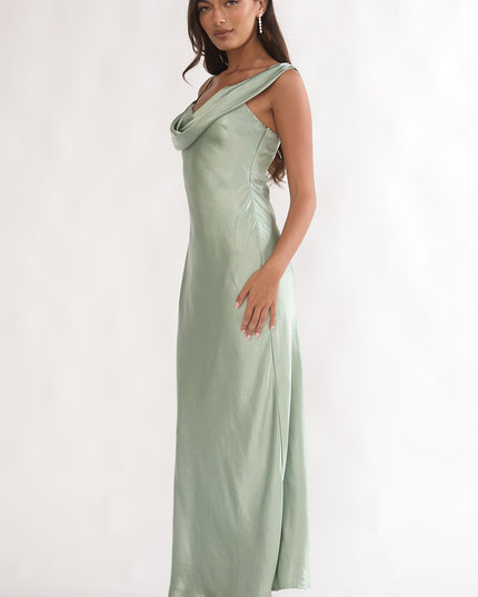 Pistachio Asymmetric Neckline Maxi Dress
