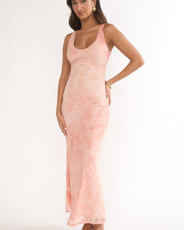 Pink Mesh Maxi Dress Floral