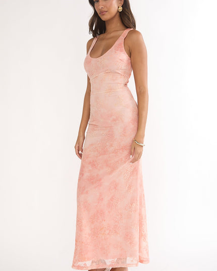 Pink Mesh Maxi Dress Floral