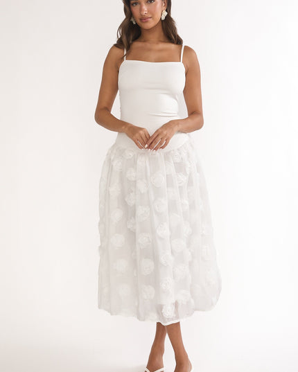 White Embellished Drop Waist Midi Dress
