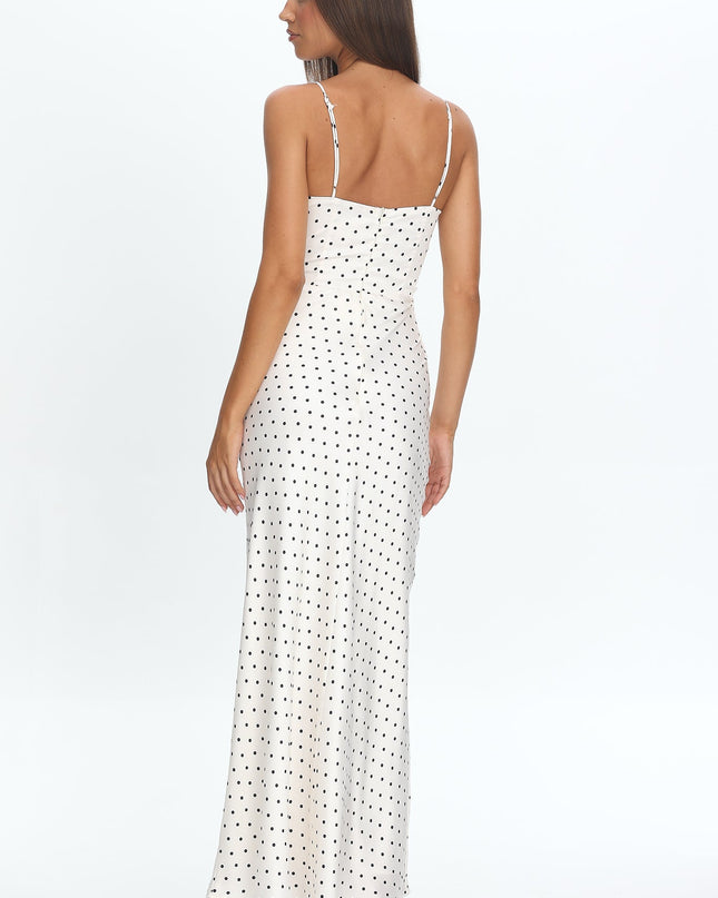 Cream Bow Waist Maxi Dress Polka Dot