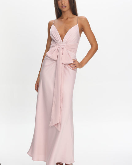 Pink Bow Waist Maxi Dress