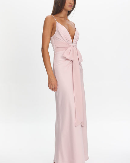 Pink Bow Waist Maxi Dress