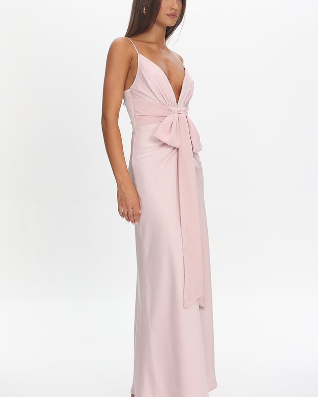 Pink Bow Waist Maxi Dress