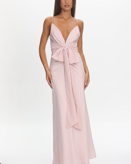Pink Bow Waist Maxi Dress