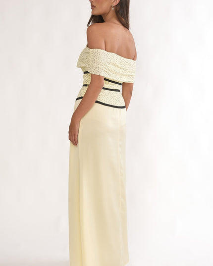 Lemon Off-Shoulder Bow Maxi Dress Spotted
