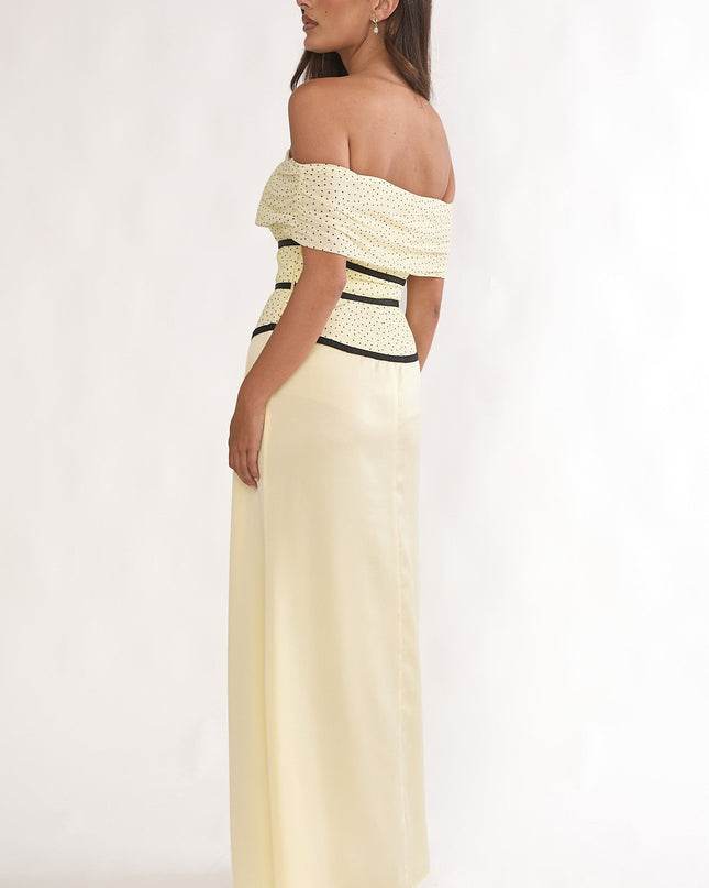 Lemon Off-Shoulder Bow Maxi Dress Spotted