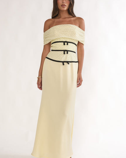 Lemon Off-Shoulder Bow Maxi Dress Spotted