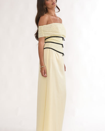 Lemon Off-Shoulder Bow Maxi Dress Spotted