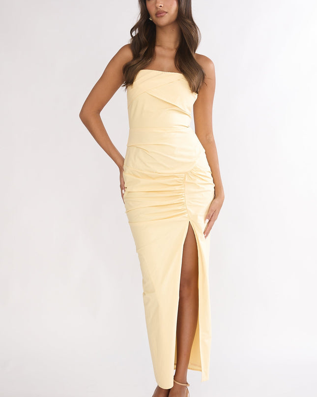 Banana Strapless Ruched Maxi Dress