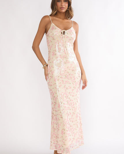 Sage Bust Tie Sequin Maxi Dress Floral Pink