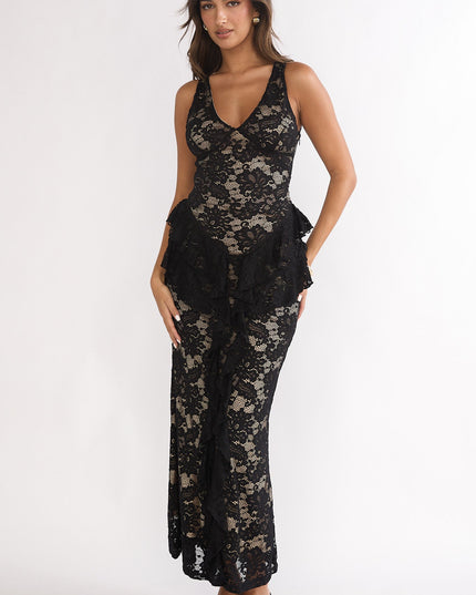 Black Peplum Lace Maxi Dress