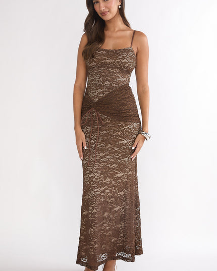 Chocolate Talking Ruched Waist Maxi Dress