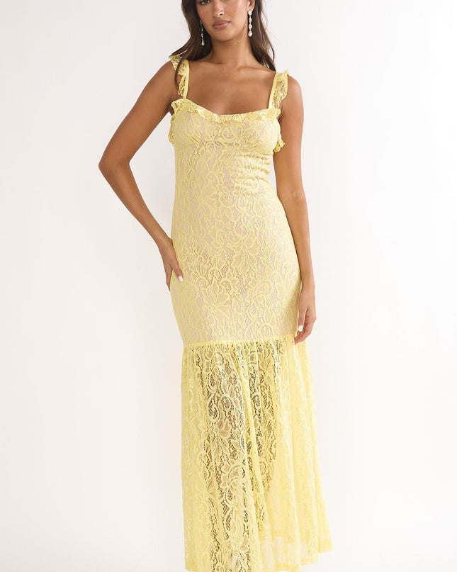 Lemon Lace Overlay Maxi Dress
