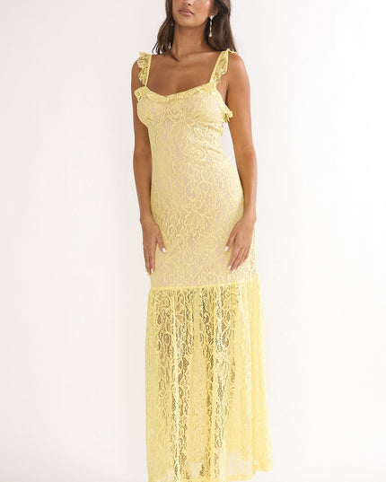 Lemon Lace Overlay Maxi Dress