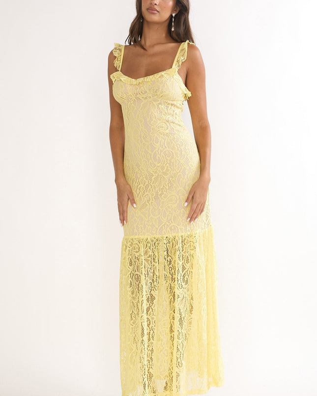 Lemon Lace Overlay Maxi Dress
