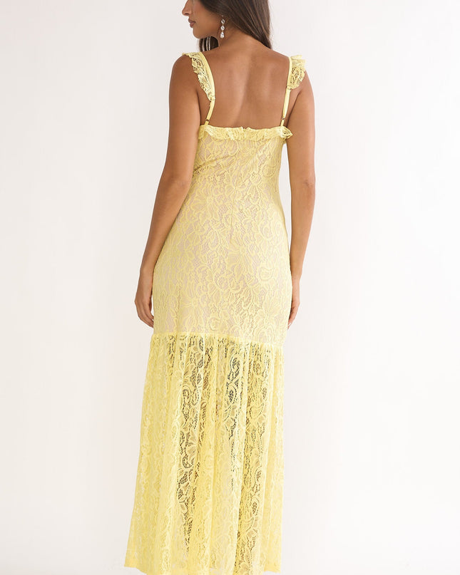 Lemon Lace Overlay Maxi Dress