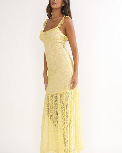 Lemon Lace Overlay Maxi Dress