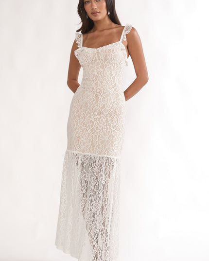 White Lace Overlay Maxi Dress