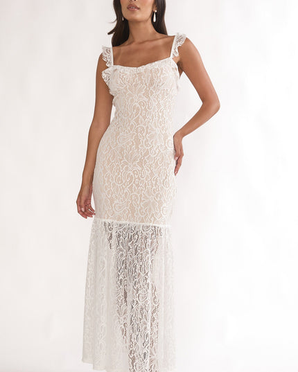 White Lace Overlay Maxi Dress