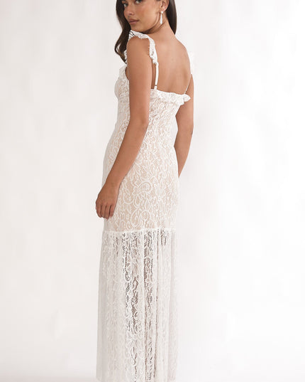 White Lace Overlay Maxi Dress