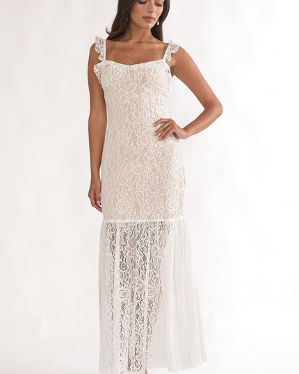 White Lace Overlay Maxi Dress