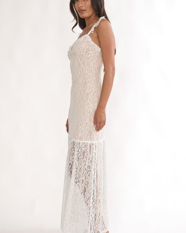 White Lace Overlay Maxi Dress