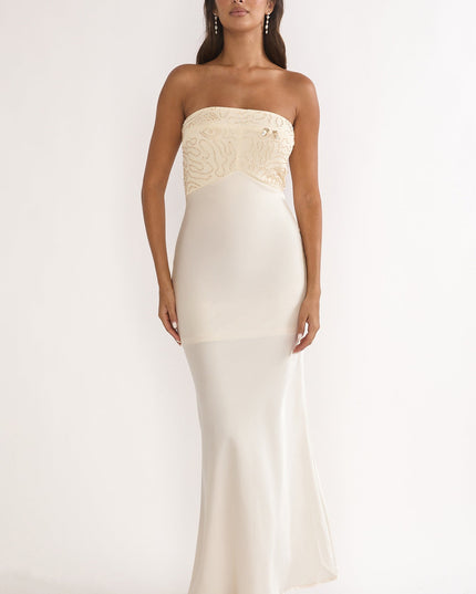 Oyster Beaded Bust Strapless Maxi Dress