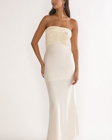 Oyster Beaded Bust Strapless Maxi Dress