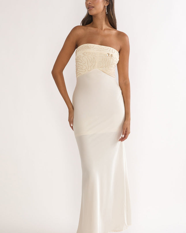 Oyster Beaded Bust Strapless Maxi Dress