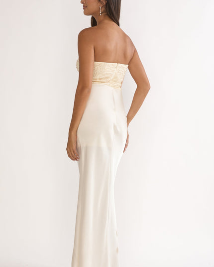 Oyster Beaded Bust Strapless Maxi Dress