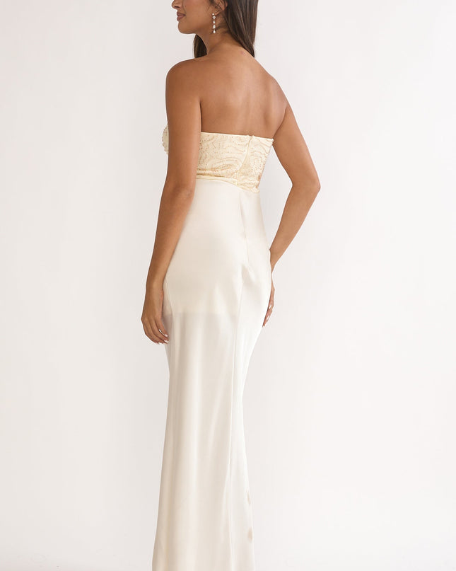 Oyster Beaded Bust Strapless Maxi Dress