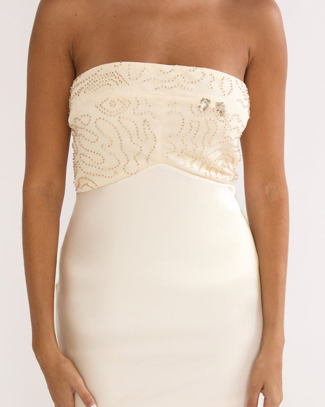 Oyster Beaded Bust Strapless Maxi Dress