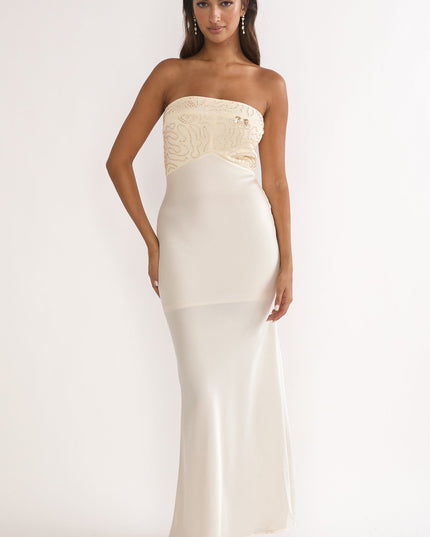 Oyster Beaded Bust Strapless Maxi Dress