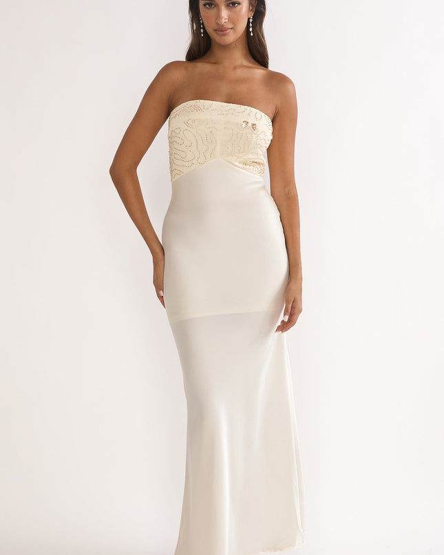 Oyster Beaded Bust Strapless Maxi Dress