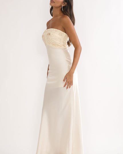 Oyster Beaded Bust Strapless Maxi Dress