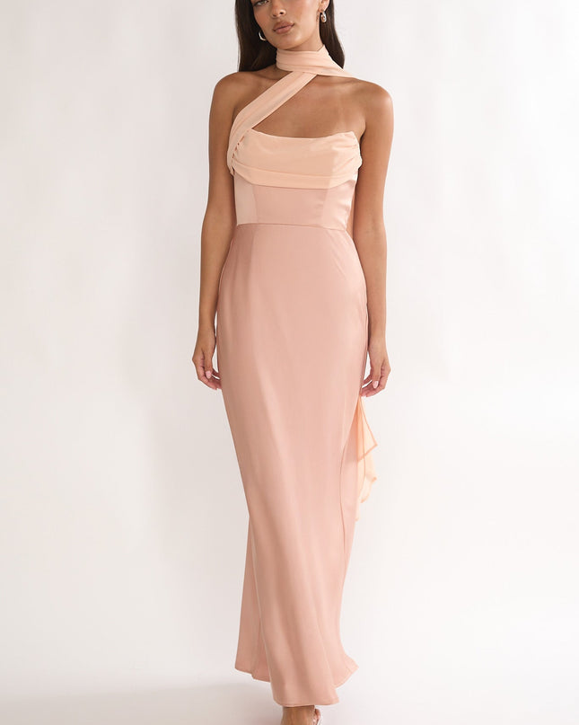Apricot Strapless Scarf Maxi Dress
