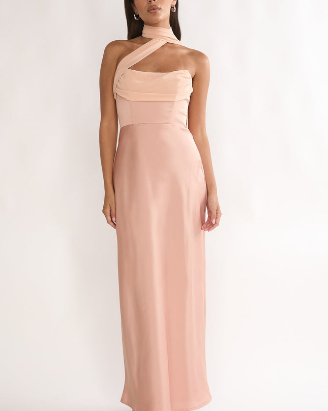 Apricot Strapless Scarf Maxi Dress