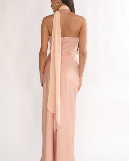 Apricot Strapless Scarf Maxi Dress