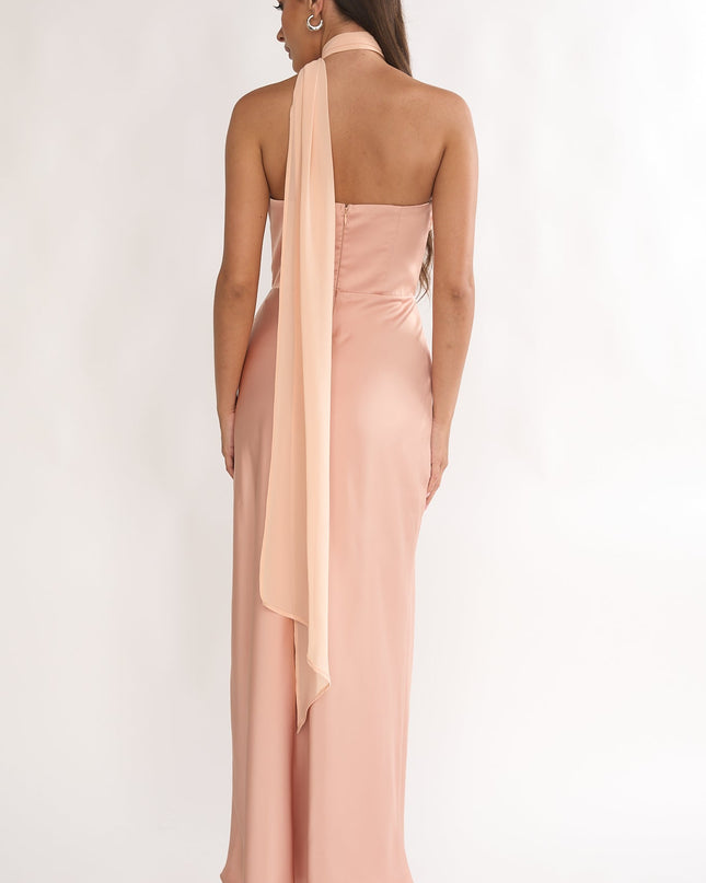 Apricot Strapless Scarf Maxi Dress