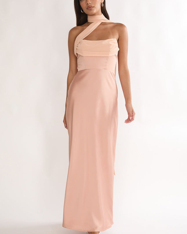 Apricot Strapless Scarf Maxi Dress