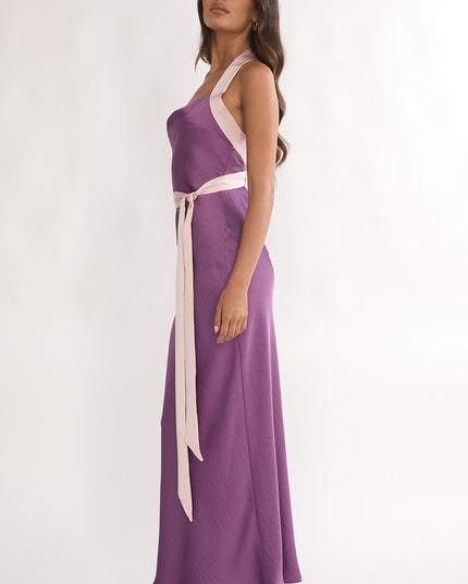 Grape Waist Tie Halter Maxi Dress