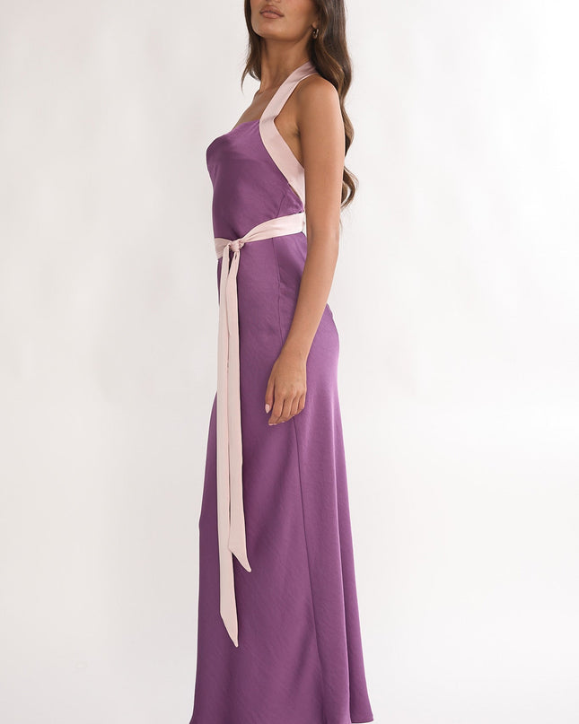 Grape Waist Tie Halter Maxi Dress