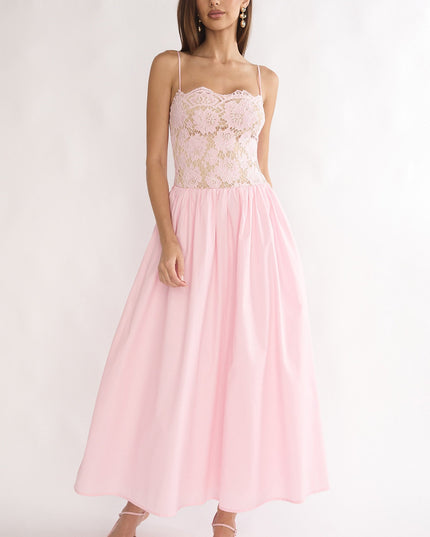 Pink Lady Lace Bodice Maxi Dress