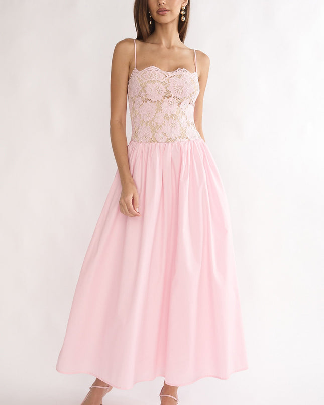 Pink Lady Lace Bodice Maxi Dress