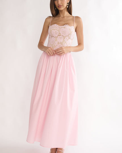 Pink Lady Lace Bodice Maxi Dress