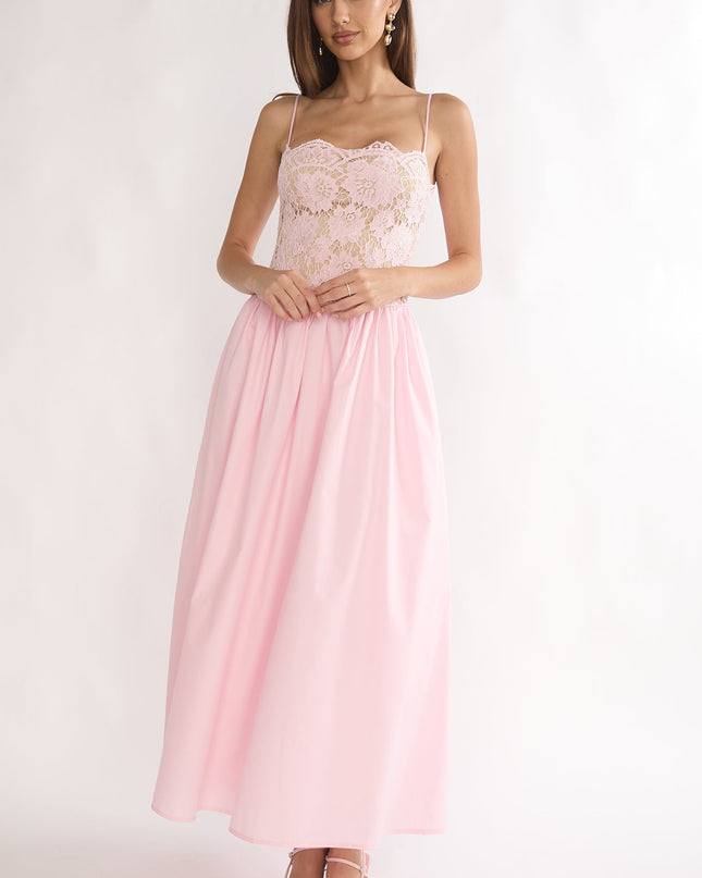 Pink Lady Lace Bodice Maxi Dress