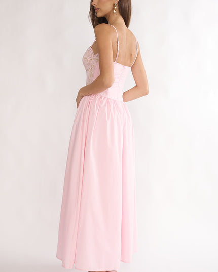 Pink Lady Lace Bodice Maxi Dress