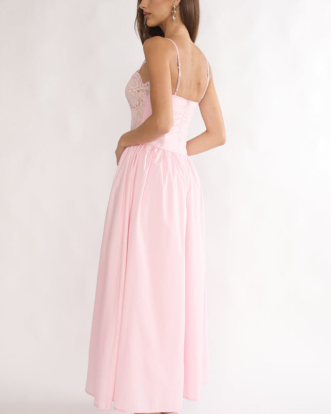 Pink Lady Lace Bodice Maxi Dress